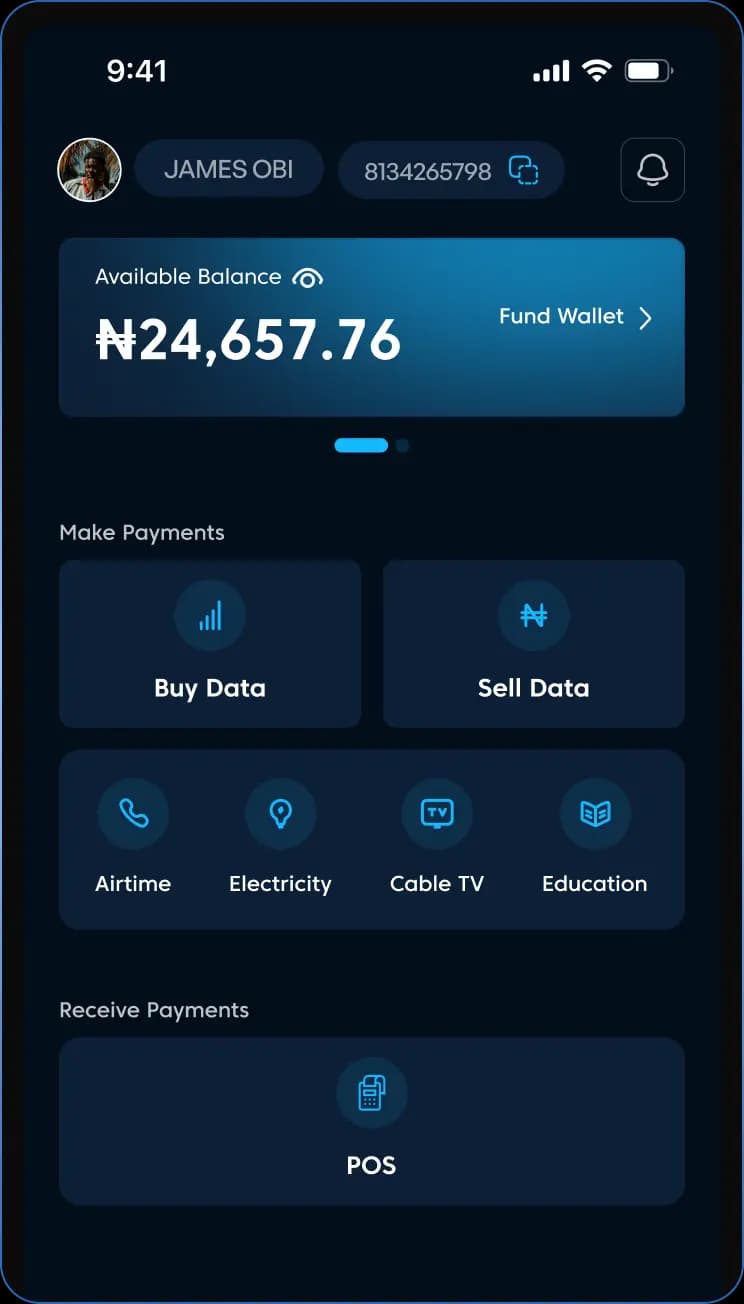 FieldBase Hub mobile app showing wallet balance and quick actions